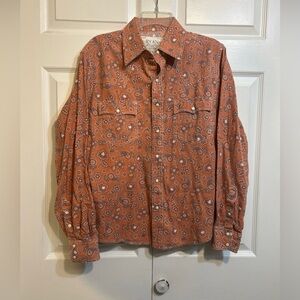 Ryan Michael Pearl Snaps Shirt Size M Medium Southwestern Long Sleev Bandana Red
